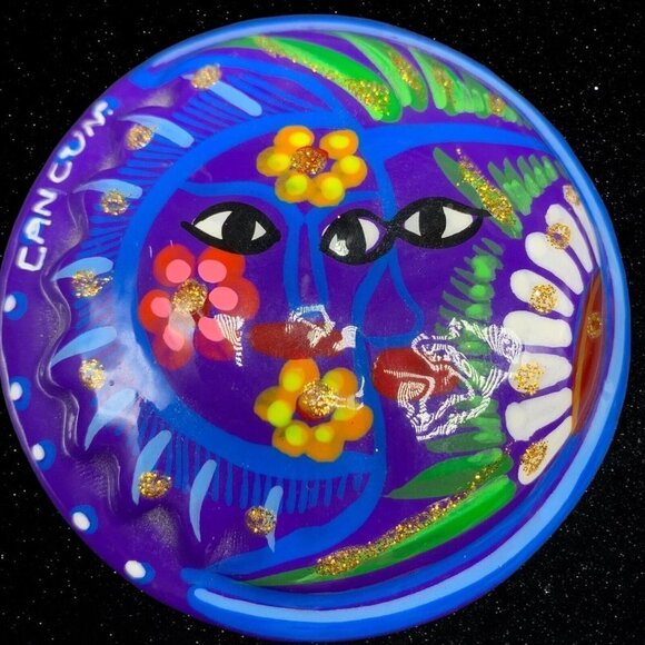 Mexican Folk Art Terracotta Cancun Souvenir Trinket Box Talavera 2”T 3”W - Picture 1 of 7